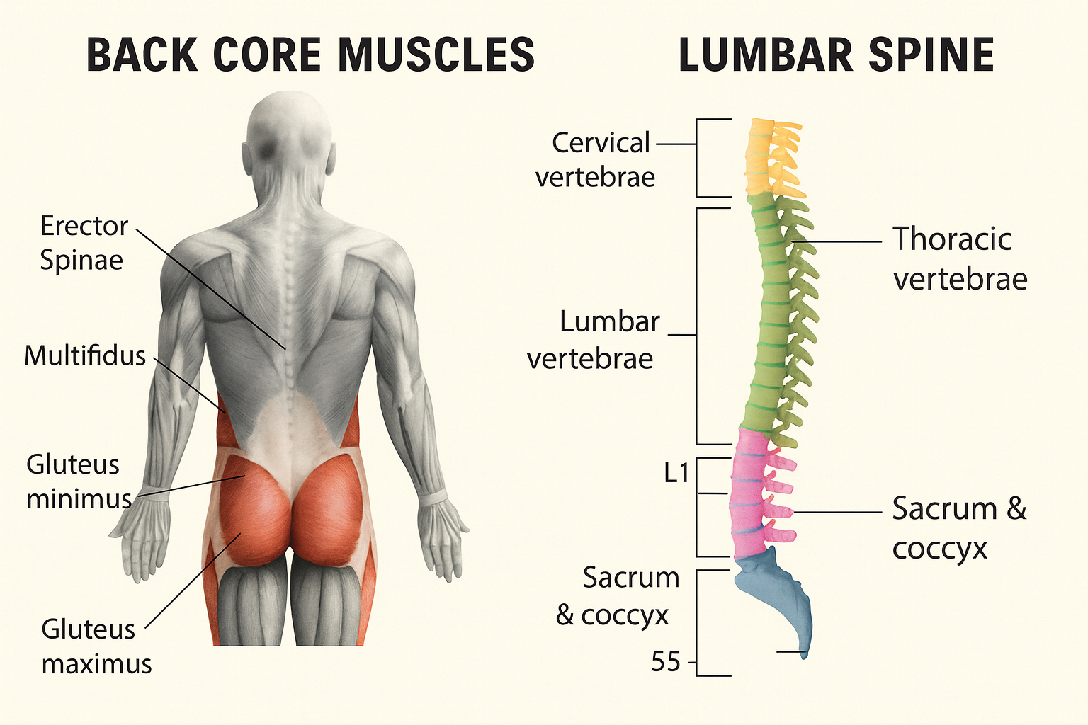 Back Core Muscles, Lumbar Spine - Position Identification – Back ...